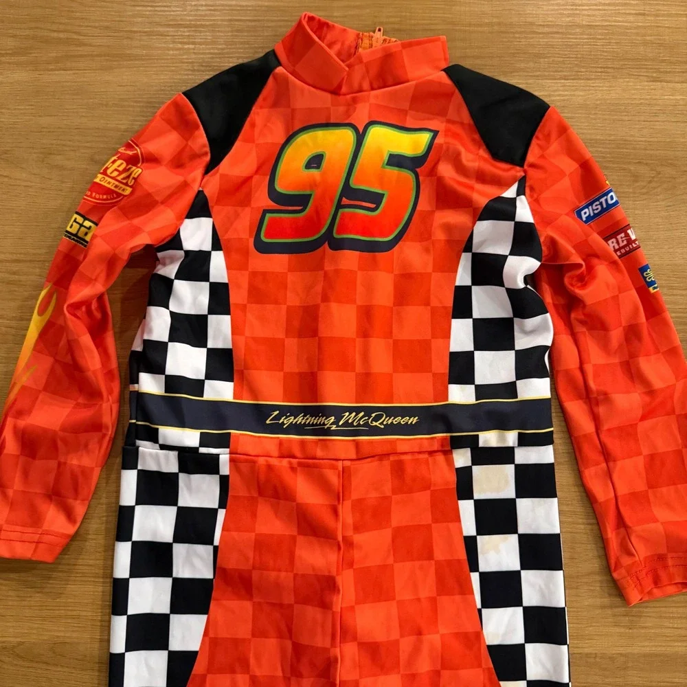 Disney Pixar Cars Lightning McQueen Racing Costume Jumpsuit Orange Kids 3T-4T - Picture 2 of 5